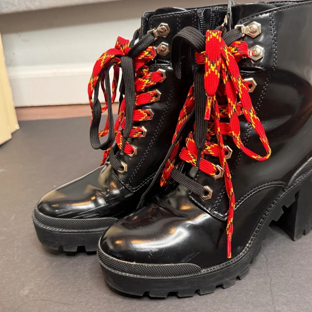 Bershka Combat‎ Boots Patent Leather Grungecore Platform Goth Chunky Heel 6.5 US